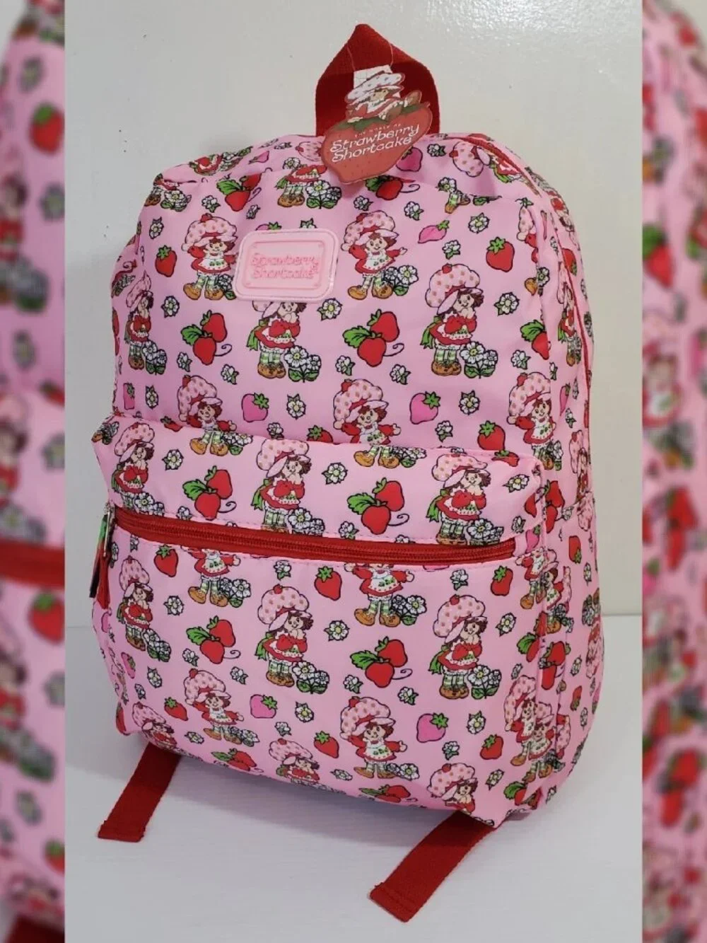 STRAWBERRY SHORTCAKE BACKPACK KIDS ALLOVER PRINT DOLL LOGO BOTTLE POCKET